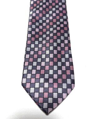 Harvé Benard Geometric Pattern Men’s Tie Pink Grey Black